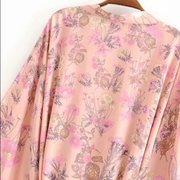 Pink Festival Bohemian Flower Floral Boho Printed Short Kimono Robe Tunic Wrap - Picture 9 of 14